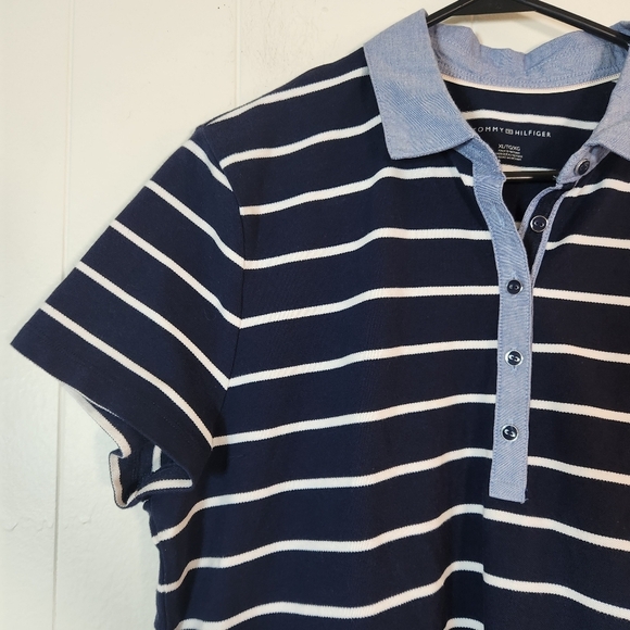 Tommy Hilfiger Blue Striped Layered Polo Size XL Anchor - Picture 9 of 16